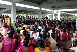 A large number of women turn up to attend the demonstration session on Filling-up of Application Form organised under Dudhnoi Circle in Goalpara on 16th June, 2015.