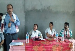District Resource Person Nagaon addresses the public at Pashim Xalpara village in Nagaon district held on May 15th, 2015.