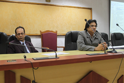 Shri Prateek Hajela (IAS), (Left), Commissioner & Secretary (Govt of Assam), Home & Political Deptt. & State Coordinator, NRC,  along with Shri H.D. Sarma (ACS), Joint Secretary (Govt. of Assam) Political(B) Deptt. & Executive Director, NRC,  addressing AASU Leaders on NRC Updation process