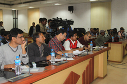 Journalists from electronic and print media during a press meet on NRC held at Office of the State Coordinator, NRC, Assam